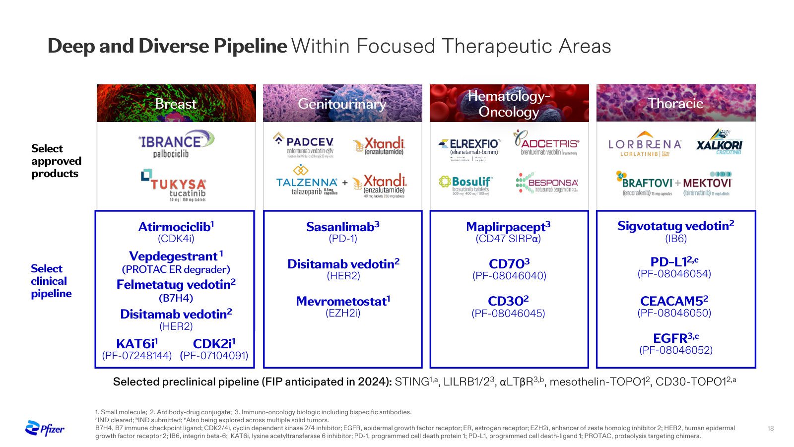The portfolio and pipeline mapped across breast, genitourinary, hematology and thoracic cancers.